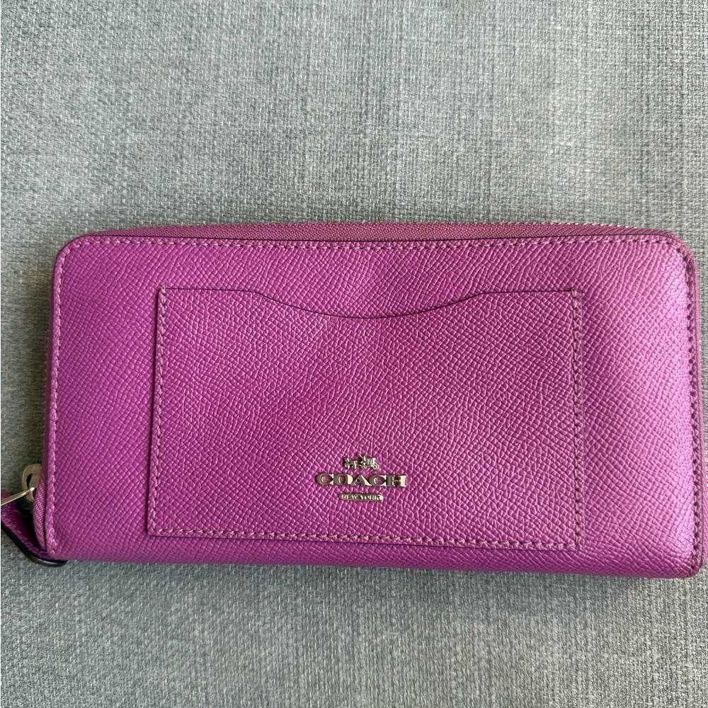 Coach Pink Leather Wallet with Zipper Closure
